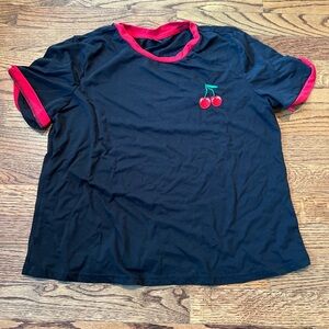 Medium Women's Cherry Print Colorblock T-Shirt